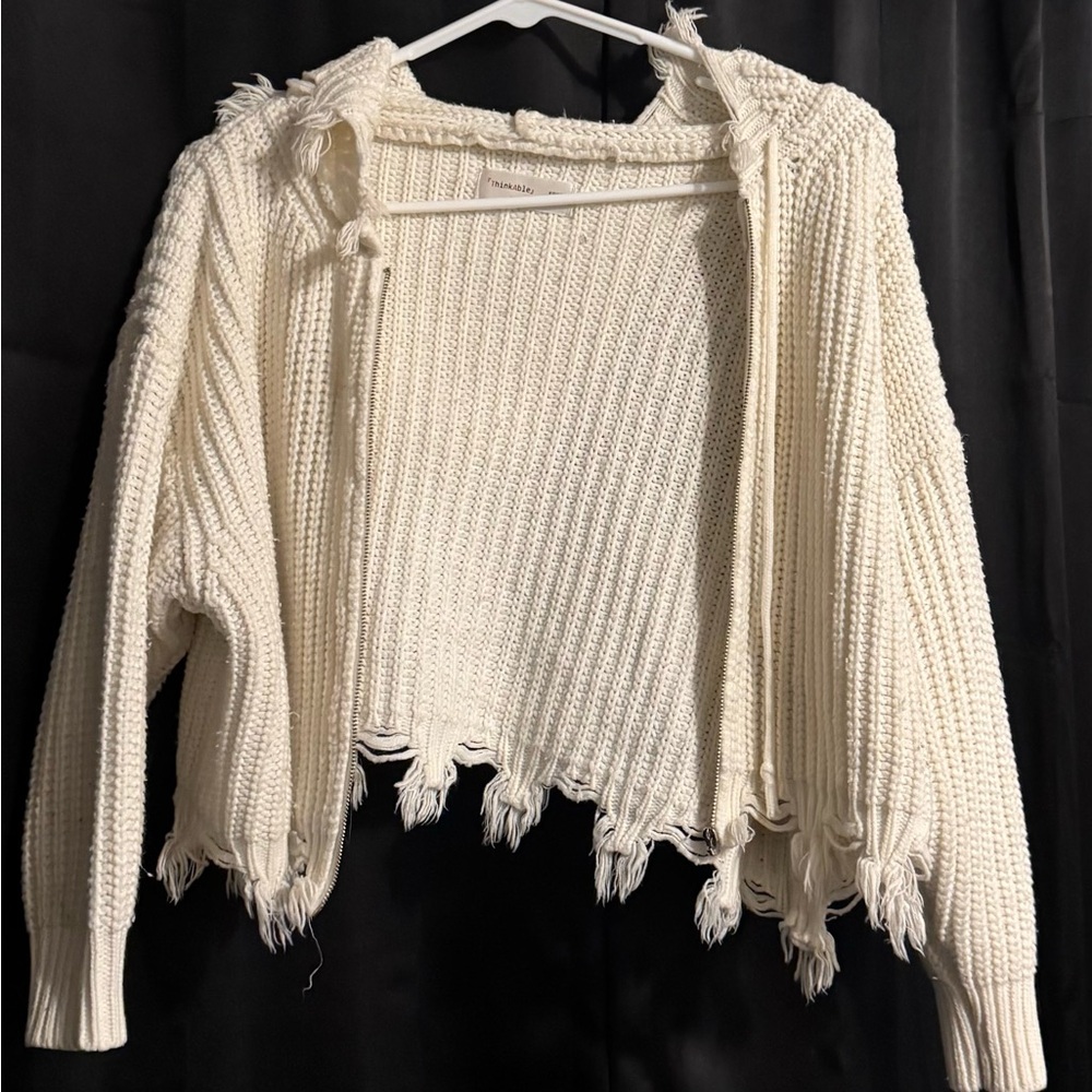 Elegant Cream Frayed Hem Cardigan